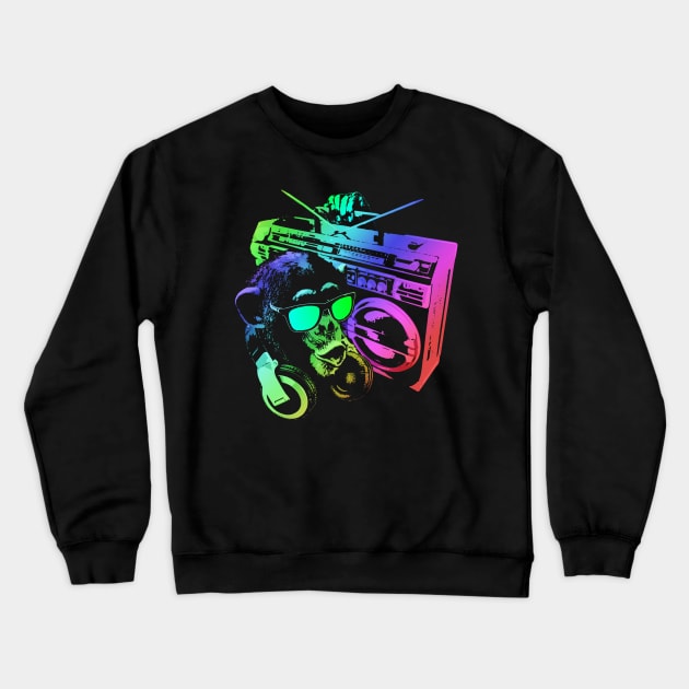 Neon Monkey Boombox Crewneck Sweatshirt by Nerd_art